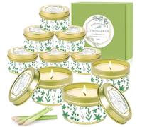SaiXuan Velas de Citronela para Exterior - 9 Velas Aromáticas en Lata Dorada de 2,5oz - Velas con Cera de Soja Natural - Set de Regalo Decorativo para Jardín y Terraza