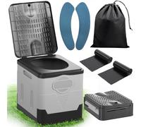 SaiXuan WC Portátil Plegable, 25L de Capacidad, Soporta hasta 150KG - Inodoro Portátil con 24 Bolsas Desechables, Bolsa de Transporte y Cojín, para Camping, Autocaravana, Senderismo (Gris Negro)