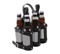 Saiyana Bicicletas de cuero con capacidad para 6 botellas, botella de cerveza ligera con asa, regalos para los amantes de la cerveza, accesorios para botellas de cerveza, Piel auténtica de color negro
