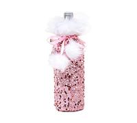 Saiyana Bolsa de cubierta de botellas de vino de Navidad con lentejuelas reversibles con cordón de felpa para envolver botellas regalo