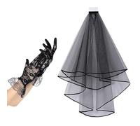 Saiyana Conjunto de velo de encaje negro y guantes de Halloween, accesorios de disfraz de tul elegantes, sombreros para mujer, Ma(sección 2)