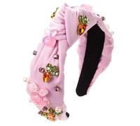 Saiyana Diadema anudada para mujer, diadema de perlas de estrás, diadema ancha, turbante para niñas, color rosa