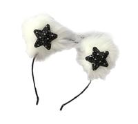Saiyana Diadema de peluche con diseño de estrellas y osos para mujeres y niñas, con temática de anime, para uso diario, fiestas, festival de música K (blanco y negro)