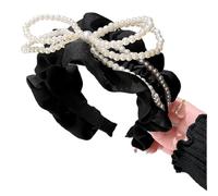 Saiyana Diadema versátil con lazos negros, accesorio elegante para el cabello para mujeres y niñas, gorro de color blanco