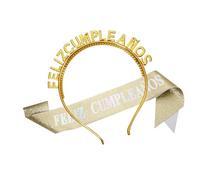 Saiyana Diademas de cumpleaños, juego de diademas, diadema cómoda, diadema ajustable para múltiples ocasiones (traje dorado)