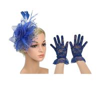 Saiyana Elegante vestido de encaje y guantes de encaje para la muñeca, juego de decoración para el cabello para bodas de novia vintage T (azul zafiro)