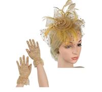 Saiyana Elegante vestido de encaje y guantes de encaje para muñeca, juego de decoración para el cabello para bodas de novia, vintage, T (dorado)