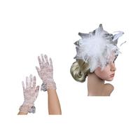 Saiyana Elegante vestido de encaje y guantes de encaje para muñeca, juego de decoración para el cabello para bodas de novia, vintage, T (blanco)