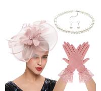 Saiyana Encaje con forro floral fascinante tocado collar guantes para mujeres carreras festival sombrerería pelo (polvo desnudo)