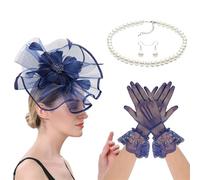 Saiyana Encaje con forro floral fascinante tocado collar guantes para mujeres carreras festival tocado pelo (azul marino)
