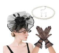 Saiyana Encaje con forro floral fascinante tocado collar guantes para mujeres carreras festival tocado pelo (negro)