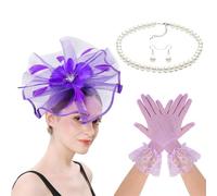 Saiyana Encaje con forro floral fascinante tocado collar guantes para mujeres carreras festival tocado pelo (morado)