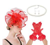 Saiyana Encaje con forro floral fascinante tocado collar guantes para mujeres carreras festival tocado pelo (rojo)