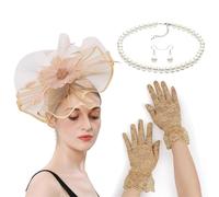 Saiyana Encaje con forro floral fascinante tocado collar guantes para mujeres carreras festival tocado pelo (dorado)