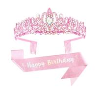 Saiyana Juego de 2 tiaras de cristal con diamantes de imitación, diadema y faja para fiesta de cumpleaños, accesorio de pelo de moda (estilo 4)
