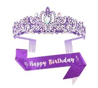 Saiyana Juego de 2 tiaras de cristal con diamantes de imitación, diadema y faja para fiesta de cumpleaños, accesorio de pelo de moda (estilo 1)