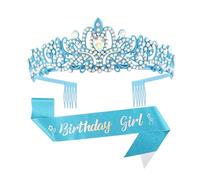 Saiyana Juego de 2 tiaras de cristal con diamantes de imitación, diadema y faja para fiesta de cumpleaños, accesorio de pelo de moda (estilo 9)