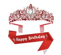 Saiyana Juego de 2 tiaras de cristal con diamantes de imitación, diadema y faja para fiesta de cumpleaños, accesorio de pelo de moda (estilo 2)