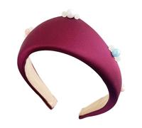 Saiyana Las mujeres de tela suave diademas con perlas decoran cráneo alto aro de pelo ancho para un peinado elegante todo a juego(rojo)