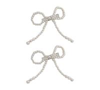Saiyana Lazos de perlas metálicas, elegantes lazos laterales de los años 2000, pinzas para el pelo, cuentas metálicas, perlas, lazo (lazo beige)