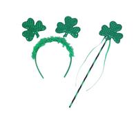 Saiyana Leprechaun - Cinta para la cabeza, diseño de trébol con varita mágica, accesorios para fotografía, día irlandés, fiesta, cosplay (01 diadema más revista)