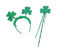 Saiyana Leprechaun - Cinta para la cabeza, diseño de trébol con varita mágica, accesorios para fotografía, día irlandés, fiesta, cosplay (02 diademas más revista)
