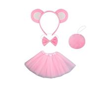 Saiyana Orejas de oso de dibujos animados, diadema, lazos, corbatas, vestido corto, accesorio de moda para el cabello de tela suave para mujeres (tres piezas rosas)