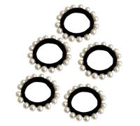 Saiyana Paquete de 5 lazos elásticos para el pelo con diseño de perlas artificiales para mujeres y niñas, cuerda para el pelo (trompeta pequeña llena)