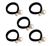 Saiyana Paquete de 5 lazos elásticos para el pelo con diseño de perlas artificiales para mujeres y niñas, no silicone para (perlas grandes y pequeñas)