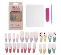 Saiyana Uñas postizas, 24 piezas de uñas largas, uñas de belleza de cobertura completa, uñas a presión con lima de uñas, 1 hoja de uñas, 20 estilos para mujeres