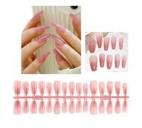 Saiyana Uñas postizas, 30 uñas postizas largas a presión, uñas postizas francesas con punta de ataúd, uñas acrílicas brillantes para mujeres y niñas