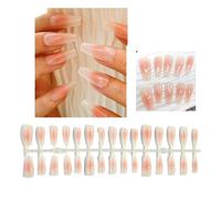 Saiyana Uñas postizas, 30 uñas postizas largas a presión, uñas postizas francesas con punta de ataúd, uñas acrílicas brillantes para mujeres y niñas
