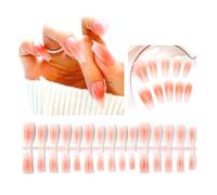 Saiyana Uñas postizas, 30 uñas postizas largas a presión, uñas postizas francesas con punta de ataúd, uñas acrílicas brillantes para mujeres y niñas