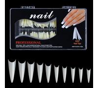 Saiyana Uñas postizas, puntas de uñas curvadas en C para uñas acrílicas, profesionales, cónicas, extralargas, cuadradas, aplanadas, media cubierta, uñas postizas