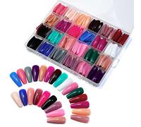 Saiyana Uñas postizas, uñas postizas largas a presión, ataúd largo, 24 colores de cobertura completa, punta de uñas postizas acrílicas, uñas postizas brillantes de color sólido
