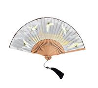 Saiyana Ventilador plegable artístico con grúas intrincadas ilustraciones construcción sólida ideal para fotografía de disfraces Home Accent Cranes Patrón Fan