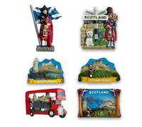 SAJAK Juego de 6 imanes para nevera de Escocia, paquete de recuerdo escocés con castillo de Edimburgo, vaca de las tierras altas, gaitas, bandera de Saltire, cardo, flautista, regalo de viaje del