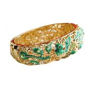 SAJMAKUWLA Pulsera cloisonné, Accesorios de Esmalte cloisonné con bisagras Resorte diseño Animales, Dorado, Calado, joyería for Mujer(Green)