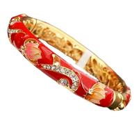 SAJMAKUWLA Pulsera cloisonné, Brazalete Vintage con bisagras de Resorte y Diamantes imitación esmaltados for Mujer, joyería Artesanal Tradicional China cloisonné(Red)