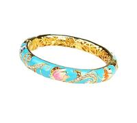 SAJMAKUWLA Pulsera cloisonné, Brazalete Vintage con bisagras de Resorte y Diamantes imitación esmaltados for Mujer, joyería Artesanal Tradicional China cloisonné(Blue)
