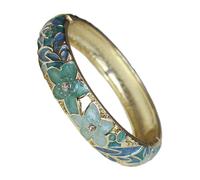 SAJMAKUWLA Pulsera cloisonné, Brazaletes étnicos de Esmalte cloisonné con bisagras Resorte for Mujer, artesanía Tradicional China(Green)