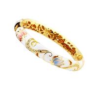 SAJMAKUWLA Pulsera cloisonné, Brazaletes Vintage de cloisonné con Diamantes imitación for Mujer, Pulseras Esmalte, Accesorios chapados en Oro, joyería Moda Calada(White)