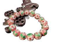 SAJMAKUWLA Pulsera cloisonné, Pulsera elástica de Filigrana cloisonné 12 mm con Cuentas Redondas for Mujer, Brazalete elástico Esmalte étnico(Pink-Custom Length)