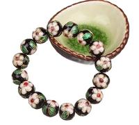 SAJMAKUWLA Pulsera cloisonné, Pulsera elástica de Filigrana cloisonné 12 mm con Cuentas Redondas for Mujer, Brazalete elástico Esmalte étnico(Black-Custom Length)