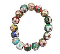 SAJMAKUWLA Pulsera cloisonné, Pulsera elástica de Filigrana cloisonné 12 mm con Cuentas Redondas for Mujer, Brazalete elástico Esmalte étnico(Colorful-Custom Length)