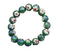 SAJMAKUWLA Pulsera cloisonné, Pulsera elástica de Filigrana cloisonné 12 mm con Cuentas Redondas for Mujer, Brazalete elástico Esmalte étnico(Green-Chain Length 6.5 Inch)