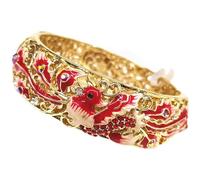 SAJMAKUWLA Pulsera cloisonné, Pulseras de cloisonné con Diamantes imitación Anchos y Aves fénix, Accesorios Esmalte, joyería Calada Animales, brazaletes Moda Dorados Alta Gama for Mujer(Red)