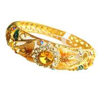 SAJMAKUWLA Pulsera cloisonné, Pulseras de Cristal cloisonné caladas con Diamantes imitación, joyería Ovalada Esmalte Vintage, Brazalete bisagra Resorte Dorado Alta Gama for Mujer(Gold)