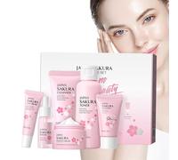 Sak-ura Juego de cuidado facial | 6 unidades de cuidado diario de la piel para adolescentes y mujeres, incluye limpiador, ser-um, tónico, crema para ojos, crema facial, crema solar