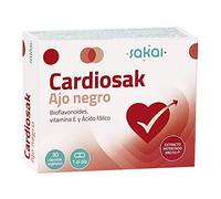 Sakai - Cardiosak Ajo Negro - Regula la función cardiovascular - Triglicéridos - Tensión arterial - Colesterol - ABG10+, Bioflavonoides, Vitamina E y Ácido Fólico - Sin olor - Sin sabor